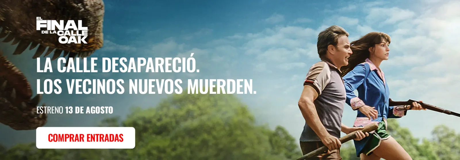 Banner de Cinemark para el estreno de El Final de la Calle Oak, destacando la propuesta de cine en vivo.